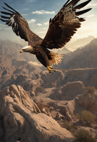 In a mesmerizing display of nature's raw power, an eagle takes to the skies with a tortoise clutched tightly in its talons. The azure heavens stretch out above, a canvas for a spectacle that combines instinct, strategy, and survival. The eagle's wings beat with rhythmic precision, lifting it higher into the heavens, its intent clear: to harness gravity itself in a bid to feast upon its well-protected prey.

The tortoise, encased in its protective shell, is the embodiment of resilience and defense. Its armored home has shielded it from countless dangers, but now faces a test unlike any other. As the eagle ascends, the world below diminishes to a patchwork of colors, and the earth's embrace weakens in the face of the sky's embrace.

At the pinnacle of its ascent, the eagle releases its grip on the tortoise. The tortoise plummets earthward, a living missile hurled from the heavens. It tumbles, shell over limb, an involuntary participant in this airborne duel. Gravity accelerates its descent, the very force that the eagle seeks to exploit now testing the limits of the tortoise's fortitude.

Impact is inevitable, a moment of violent convergence between predator and prey. The tortoise's shell, a fortress of bone and keratin, strikes the earth with a resounding thud. It withstands the force of the fall, its shell remaining intact, a guardian of life within. The eagle, a master of the skies, watches from above, its calculated gamble having yielded an unexpected outcome.

In this fleeting instant, the laws of nature entwine in a dance of survival and adaptation. The eagle's daring attempt to shatter the tortoise's defenses becomes a tale of tenacity and natural engineering, where the prey's resilience prevails over the predator's calculated strategy. And as the world resumes its regular rhythm, the tortoise retreats into the sanctuary of its shell, a survivor of a duel with gravity itself.