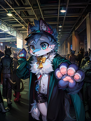 there is a man in a costume with a cat mask and a cat puppet, fursona!!!!, furry fursona, fursuit, furry character, furry anime, fursuit!!!!, female fursona, furry convention, fursona, furry paws furry, furry shot, the furry fursuit is running, neko, very furry, furry artist, pov furry art, anthropomorphic lynx