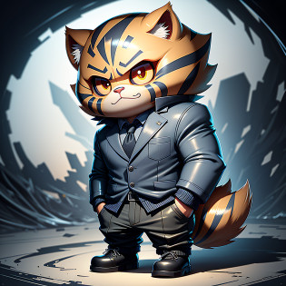 c4tt4stic? tigre?full bodyesbian?1.2?dressed in a suit?in blouse wearing?Wear black leather shoes?Put your hands in your pockets