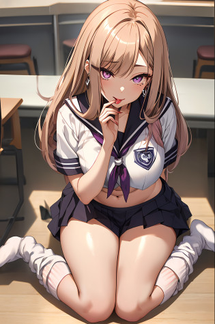 ??, Sharp focus, Delicate Beautiful Hair and Eyes and Face, Realstic, ultra detaild, One woman?Kogal,Good style, somewhat larger breasts, Thin leg,thin-waist,skinny thigh, ((wariza)),Smart body,Long straight hair?clong legs?Emphasize your feet?sexy facial expression?Indoors?Dynamic Hair?Long straight hair?Detailed silver hair?Inviting look,Pink eyes?(Sailor suit with short sleeves?Micro Mini Skirt:1.5?pleats skirt?Purple shiny pants)?tucking up the skirt?sandal?White Skin Skin?red nail polish?Long nails?piercings?mole under the eye?((gals?Thick makeup:2.0?Long lashes?erotick?Eyes are hearts?kissed?Tongue out?red lipsticks))?(((Thick white knee-high loose socks:1.8?tiptoes))?Perspective from above