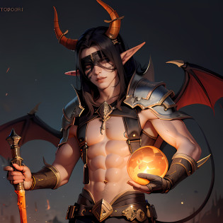 Warcraft, DEMON HUNTER, Blood Elf, ember, blindfold, horns demon, black  hair, Half-demon, male, Guy, scales on the skin, hairlong, male, ember, Half-Demon Man, The Young Elf, blindfolded, scaled skin, Demon Tail, One character, Tatoo, Illidari, One character per image, Sindorai, World of Warcraft, Male elf, Male Blood Elf