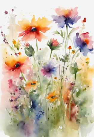 There is a painting of a flower field on a white background, Fondo pintado floral, floral explosion, an aesthetic field of flowers, patchy flowers, botanical rainbow backdrop, Floral details, delicate garden on paper, floral environment, floral growth, Floral!, floral embroidery, Blooming flowers, made of wildflowers, floral wallpaper, field of flowers background, floral flowers colorful, Meadow flowers