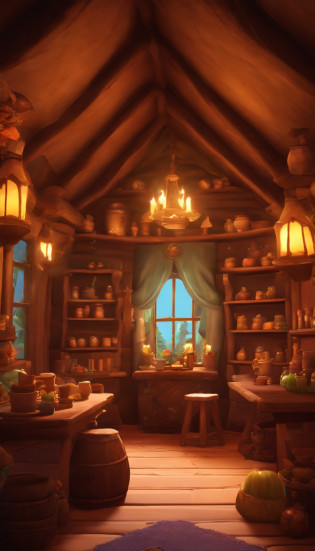 there is a room with a bed, a desk, and a chair, inside a magical item shop, hippie pad, interior gameplay screenshot, in a candy land style house, screenshot from the game, brewing potion in witch hut, life simulator game screenshot, fantastic vendor interior, room of the nameless painter, pc screenshot, screenshot from game, in game screenshot