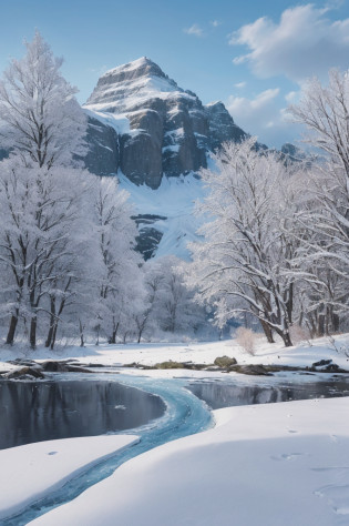 snowy landscape with a river and trees in the middle of it, winter scene fantasy, background artwork, snowy landscape, winter concept art, snowy environment, beautiful snowy landscape, snow landscape, snow landscape background, 4k highly detailed digital art, 8k high quality detailed art, cold snowy, surreal frozen landscape, winter landscape, mystic winter landscape, 4k hd matte digital painting