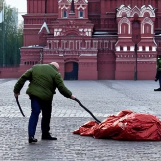 Putin sweeps Red Square, Lukashenka loads garbage into Putin's backpack