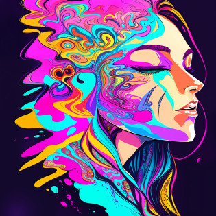 a woman with colorful hair and a feather headdress, psychedelic illustration, psychedelic art style, psychedelic flowing hair, trippy art, psychedelic style, psychedelic aesthetic, jen bartel, colorful illustration, psychedelic!, colorfull illustration, psychedelic!!, colorful and psychedelic, psychedelic effects, psychedelic digital art, psychedelic, psychedelic art, psychedelic!!!!, highly intricate in technicolor, psychedelic goddess