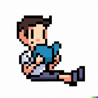 reading book with man, pixel art
