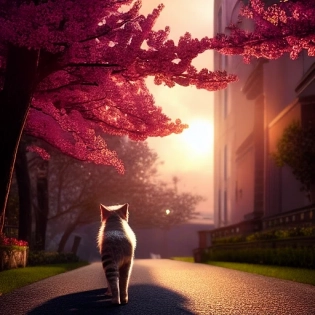 <lora:vectorer:0. 76> cat from side view beautiful, Sakura ohashi , walking towards the sunset, 8K, art by art by artgerm and greg rutkowski and edgar maxence. , elegant, highly detailed, digital painting, artstation, concept art, smooth, sharp focus, illustration, dreamy bloody nose, art by artgerm and greg rutkowski , 4k, 8k
