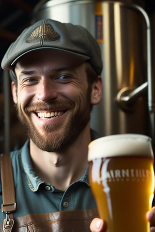 Masterpiece, best quality, (Cheerful brewer:1. 2), (holding a mug of beer in his hands:1. 3), (a brewery in the background:1. 3), incredible detail, highly detailed, composition, ultra-detailed, light leaks, trending on artstation, sharp focus, Absurdres