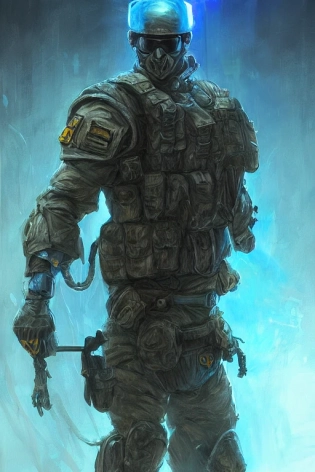 special forces unit soldier with blue and yellow flag standing alone on a huge pile of human skulls as a winner, masculine figure, d & d, fantasy, bright atmosphere, volumetric lights, intricate, elegant, extremely detailed, digital painting, artstation, concept art, matte, smooth, sharp focus, hyper realistic, illustration, art by artgerm and greg rutkowski and alphonse mucha