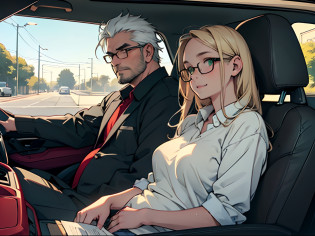 NSFW,?masterpiece,top-quality,Beautiful road with night view,1male people,1girl in,Fat uncle driving car with petite girl in passenger seat,Uncle putting his arm around a girl's shoulder in the car,(Fat Man,Uncle with a big belly,Uncle with a big face,man with white hair,Stubble Man,Uncle with glasses,Uncle in casual clothes),Girl sitting in the passenger seat,Little girl staring at her uncle's face,(a blonde girl,Green-eyed girl,Girl without glasses,small tits,Girl in school uniform),troubled look,Smile a little,Red face,Open your mouth slightly,Sweating,Red Convertible,blows wind,Hair flutters,
