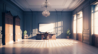 a background for a podcast hosted by a young millionaire, it should be a large room inside a mansion office