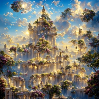 Sidon Style?City of Progress?temple?Fantastic clouds?Great color with gloss?Prosperous building?Luxury clothing and architectural design?Luxurious architecture?The future of utopia?Highly detailed HDR?perfect?Stunning progressive architecture?The perfect world?Reflective surfaces?Underground scattering?Perfect building?Beyond imagination?8K?Global Illumination?wide angle?Divine Rays?World of Dreams