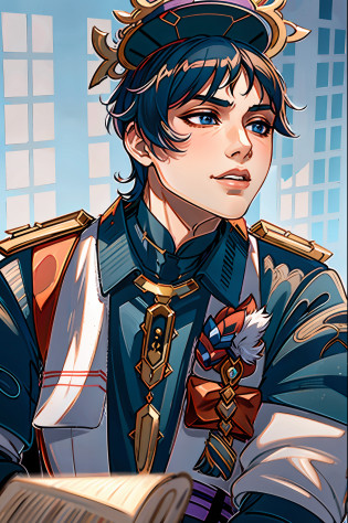 (masterpiece),(best quality:1.0), (ultra highres:1.0), detailed illustration, 8k, anime, masterpiece, wearing a hat, detailed hat, wide hat, best quality,(wanderer:1.2), letterboxed, scaramouche (genshin impact), 1boy, male focus, solo, outdoors, cloud, standing, leaf, sky, hand on headwear, vest,(kbxll:0.5)