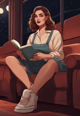 a cartoon drawing of a girl holding a book and a drink, movie illustration, night!, movie character, movie concept, movie, movie style, movies, movie picture, (night), it's night, nighttime!!, movie clip, late night, the movie, lofi girl aesthetic, sitting in a movie theater, movie poster with no text, cinematic movie, night mood