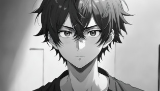 Imagem de anime de um homem com um cabelo preto e uma camisa cinza, anime semi realista, sombreamento de anime), black and white manga style, Semi - anime realista, Anime detalhado soft face, black and white manga, black and white manga page, homem bonito anime, sombreamento de anime, estilo anime semi-realista, black and white manga comic, kentaro miura manga style