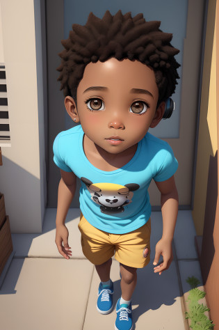 ...3d um closeup de 1menino africano africano com pele marrom escura:3, with headphones walking down a sidewalk, feliz, (corpo inteiro),desenhos animados realistas, estilo dos desenhos animados, personagem bonito dos desenhos animados, painting digital adorable, arte conceitual do menino solteiro, olhos cintilantes, personagem de desenho animado, in style of disney animation, Cartoon style illustration, estilo de arte dos desenhos animados, animation film, animated film, estilo bonito dos desenhos animados, Arte infantil em Artstation, arte dos desenhos animados, in cartoon style