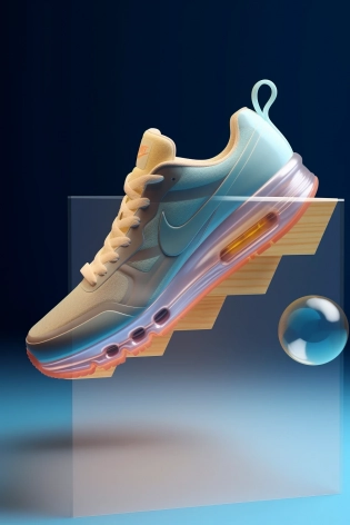 Stairs, GUM, Translucent, experiment, product design, 3D render, Octane, Calm and well contrast, In the AIR, Bright, Nike trainers sneakers --ar 4:6 --s 1000 --q 5 --chaos 27 --q 2 --s 750 --v 5