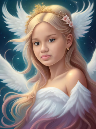 uma pintura de uma jovem com asas de anjo e uma tia, de uma menina anjo bonita, Retrato de um anjo bonito, anjo bonito, retrato bonito da menina do anjo, de anjo lindo, menina do anjo, angelic face, anjo feminino bonito, painting digital adorable, retrato bonito da arte da fantasia, menina com asas de anjo, anjo da menina alada, Retrato da fada, bela arte digital