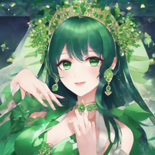 Boyish very short black hair, lipsticks, Japan woman smiling, Green Long Grove,?Emerald Tia boyish very short black hair, lipsticks, Japan woman smiling, Satin green long gloves, Green Pearl Necklace, verd s eyes, Green eyes, Long green gloves made of satin material, big breasts beautiful, Green Bridal Veil, Green eyes, Emerald Earrings,emerald tiara, Green eyes