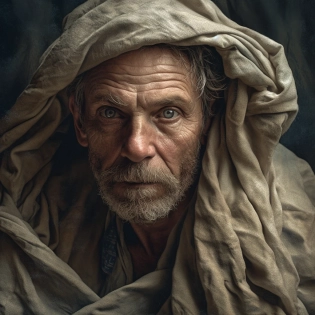 Man wrapped in old dirty cloth, wide angle, ((detailed environment)), muscular, handsome, detailed background, lifelike, ((highly detailed)), ((intricate)), detailed face, natural colors, ((((professionally color graded)))), photorealism, 8k, crisp lighting, trending on tumblr, art by artgerm and greg rutkowski and alphonse mucha and loish and WLOP