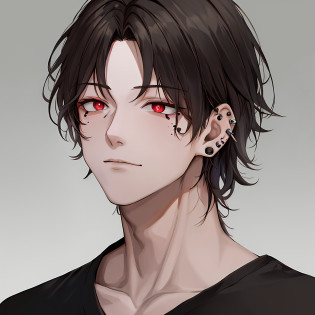 whaite hair?younge boy?ear studs?red�pupils?tear-mole