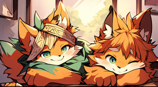 Style picture of a squirrel sleepily lying on the table, Sly smile, commission on furaffinity, Portrait of a squirrel, fursona art, Enchanted smile, furaffinity commission, Squirrel supplement, A squirrel, Anthropomorphic squirrel, adorable expression, fursona furry art commission