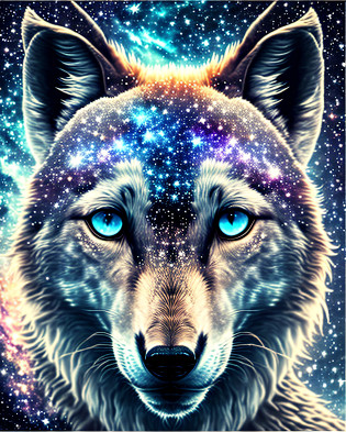 visage de loup dans l'espace, stars, nebula, univers