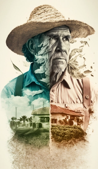 Spanish farmer + rice double exposure