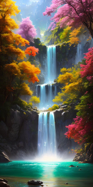 analog style,ChromaV5,nvinkpunk,(extremely detailed CG unity 8k wallpaper),A Illustration of a bright and majestic waterfall cascading down a rocky cliff, illuminated by the shining sun, The water sparkles as it falls, casting a rainbow of colors, the surrounding landscape is lush and verdant, with tall trees and wildflowers,award winning photography, Chromatic Aberration; Geometric Shapes; Bokeh, Depth of Field, Photorealistic,  Detailed, Bloom, HDR , oil painting by John Singer Sargent, Frederic Church, and Thomas Moran,trending on ArtStation, trending on CGSociety, art by midjourney