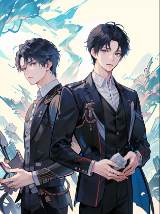 ((??????A masterpice))?Comic art?knights?sirius a and sirius b?high quality fanart?from cryptid academia?inspired by Masanobu Okumura?Two anime handsome men?epic anime style?detailed fan art?Akihiko Inoue and Rostran