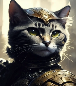 An anthropomorphic cat warrior wearing a helmet, posed character portrait design study, backlit, light rays, highly detailed, trending on artstation