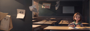 There are two paintings? typical anime classroom, Classroom Background, classroom at school, Classroom, classroom in background, In a classroom, detailed school background, Photos of the classroom, highschool background, A illustration, In the school classroom,Brunette girl --auto