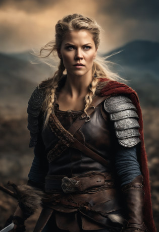 A stunning, photorealistic full body portrait Create an image depicting Lagertha in the midst of a fierce battle, showcasing her incredible prowess and fearlessness as a warrior. Arte do papel de parede, Papel de parede UHD
