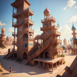 Welcome to Sand World, a contemporary and thrilling playground designed especially for children aged 4 to 6 years old. In this magical space, imagination comes to life and incredible adventures await the little explorers.

At the heart of the playground, you'll find a wooden structure filled with captivating modules, offering countless options for fun. Sturdy ropes, challenging stairs, mysterious tunnels, and thrilling slides invite children to explore, challenge themselves, and embark on unforgettable adventures.

As children enjoy themselves, the sounds of joy and contagious laughter fill the air, creating an atmosphere of pure happiness. The gentle scent of sand evokes a beach-like sensation, transporting everyone to a paradise of playfulness. The playground is framed by a metal fence with panels every 2 meters, adorned with raised letters spelling out 