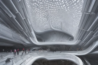 extremely detailed ornate stunning sophisticated beautiful elegant futuristic museum exterior by Zaha Hadid, stunning volumetric