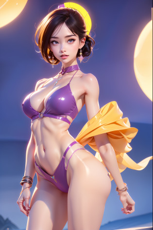 full body picture Unreal Engine 5 8K UHD of beautiful woman?Seven-color gradient short hair?Colorful neon color tight futuristic latex woman?Latex swimwear?Sexy action?Wait for slow breasts?Muscular figure?Swimsuits that rarely cover the skin?Bikini swimwear?latex glove?Wear purple glass??Nipple Ring?Piercing of lips Perforated?Modern age city?best qualityer?tmasterpiece?8K UHD wallpaper