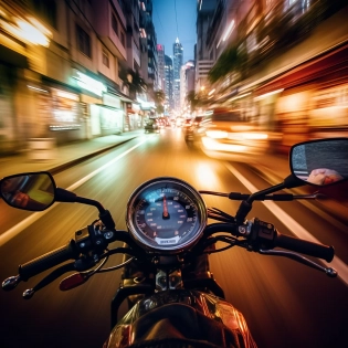 Motion blur [motorbike city POV], dynamic representation of speed or energy