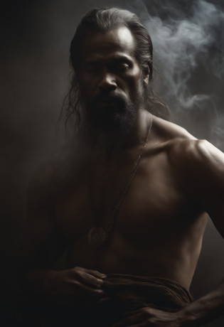 ethereal photo of 2 men, 1 white Irish man, 1 African man, 50 years old, nude, emerging from swirling strokes of smoke and vapors, long hair, style of Peter Lindbergh, intricate artwork masterpiece, ominous, golden ratio, trending on cgsociety, intricate, epic, trending on artstation, by artgerm, h. r. giger and beksinski, highly detailed, vibrant, production cinematic character render, ultra high quality model