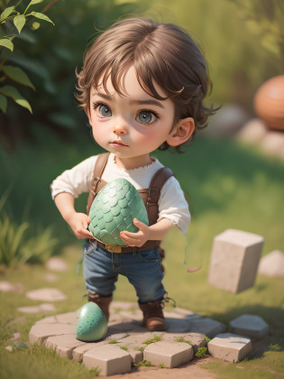 Johnny holding the dragon egg