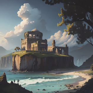 �Beside a pumice isle in Baiae's bay,
And saw in sleep old palaces and towers
Quivering within the wave's intenser day,
All overgrown with azure moss and flowers�
Ode to the West Wind. ruins, stary night, milky way, (cinematic, 8K, masterpiece, glorious background, dynamic lighting, zoom out, extremely ultra high detail, mesmerizing landscape views)