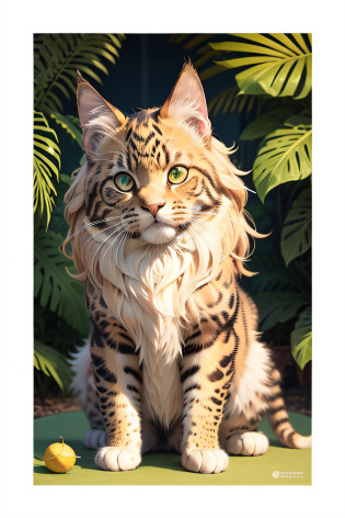 Gatinho bonito Mainecoon, Estilo do gato de Bengala, olhos verdes, cor laranja, jaguar spots, master part, alta qualidade, Detalhes altos, ultra-detalhado, fotorrealista