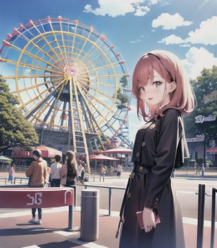 perfect anime illustration, girl, amusement park