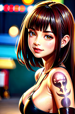 Analog style, film grain, 35mm GAP
Photo of smiling teenage girl in analog style with (huge breasts) (very detailed skin: 1.2) BREAK
on a city street at night, in fashionable clothes, BREAK tattoos
Brown Hair, Bangs, Blunt Bangs, Short Hair, Ulzang, Uraraka
