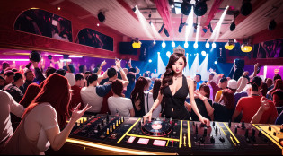 The nightclub princess is fully immersed in the manic nightclub DJing?She's tonight's DJ?The focus of the audience?Use the Midjourney Advanced Brush tool/texture pack/Material packs/Model package/Color Palette?Give passion and vitality to the nightclub princess in the crazy DJing under the camera?The Tyndall effect of light is used to give the scene a passionate and frenetic atmosphere?Give the nightclub princess on stage a full professional DJ quality and add an extremely realistic texture?Use Midjourney's advanced tools to give your scene unique musical movement?And the sexy nightclub princess is immersed in manic music?The heavy makeup of red dust could not hide the huge eyes of the nightclub princess?Use Midjourney's advanced tools to squeeze and deform the nightclub princess's charming K-cup giant teardrop-shaped chest like a Q-bomb jelly?The super sexy and hot body of the nightclub princess is wrapped in super hot nightclub jumpsuits, which makes the charm of the nightclub princess show to the extreme?Use Midjourney's powerful tools?You can bring this dynamic and passionate scene to life with incredible detail and beauty? hdr??????Masterpiece quality?best qualtiy??
