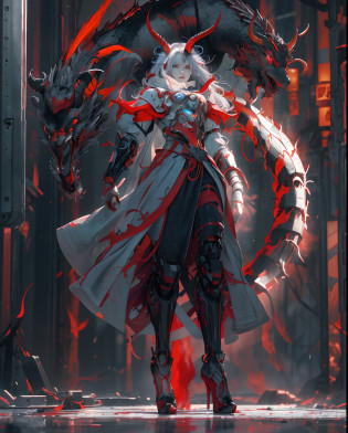 The face is human?The face is female?Horned devil with bright red wings falling from the sky, Red Devil(Best Illustration), beautiful effects, Vivid colors, The body is made of dragon scales, Dragon Godchild?Ray tracing, masutepiece, Best Quality, ultra-quality, absurd details, (best light), (Best Shadow), sharp, Sharp Image, Detailed, Extremely detailed, hight resolution, 8K, 4K, nffsw, Volumetric, Detailed black armor, (particles effect), Creative image backgrounds?It is fused with the machine?The body is made of machine?The body is made by machine?Woman with rendered ultra detailed beautiful porcelain profile?cyborgs?roboticparts?150mm?Beautiful studio soft lights?Rim Light?Vivid details?luxuriouscyberpunk?Ren Hao?surrealistic?Anatomical?face muscles?cable electric wires?microchips?elegent?beatiful backgrounds?Big Red Full Moon?AI-generated painting at Sea Art?It depicts a fascinating image of yin and yang, (Max Quality, Exquisite design, The best lighting, Better shading).high-heels?Angle from below the knee?anklets?Red background on red moon background?Red Eyes?The flame that burns everything?disaster?loimu?disaster?Emitting an aura?