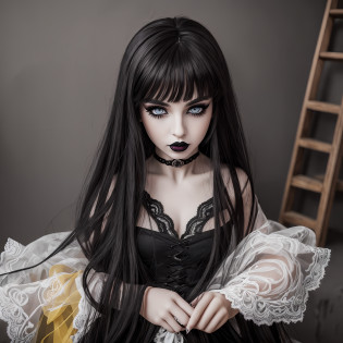 (best quality), (top quality), (8k), (masterpiece), (dark), (whole body), (melancholy), (sadness), (agony), (terror), (horror), (dark), (black and white), (black and white photo), (realistic photo), (real photo), (real doll), (real doll), (realistic doll), (realistic doll), doll house, delicate house, doll breaking, dirty with blood (porcelain skin, long black hair, perfect eyes, yellow colored eyes,  Big eyelashes, perfect nose, perfect mouth, black lipstick, dirty with blood) --auto --s2