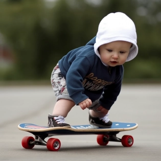 a baby shredding on a skateboard --v 5