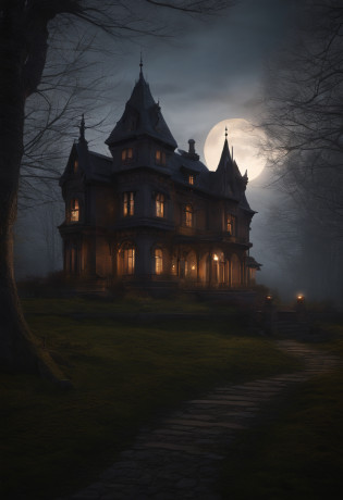arafed house with a creepy roof and a creepy graveyard, spooky mansion, gothic mansion, haunted gothic hotel, background artwork, inspired by Andreas Rocha, ultra detailed haunted house, haunted house, eerie highly detailed, haunted house themed, victorian manor, victorian house, stefan koidl inspired, by Tomasz Jedruszek
