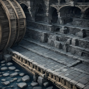 Computer, Extensive ultrasound photography (general view, bridge 1: 5, Scale, realistic fantasy, ultra-detailed, volumetric, detailed clarity, general view, detailed gloomy landscape under the bridge, computer accuracy, 1: 2, 8kk. In the foreground is a large stone bridge, gray, marsh colors (ultradetailed), under the bridge the shore, steps, cobwebs under the pavement, a large wooden barrel (1: 2), made of wood (ultradetail), stones, river, dark, gloomy colors, horrors,  Magic(Best Quality), 4K, Ultra Detailed, (Dynamic Composition: 1.4), High Detailed, Colorful Details, (Gloomy Colors: 1.2), (Luminous Lighting, Atmospheric Lighting), Cool, Gloomy, Magical --auto --s2